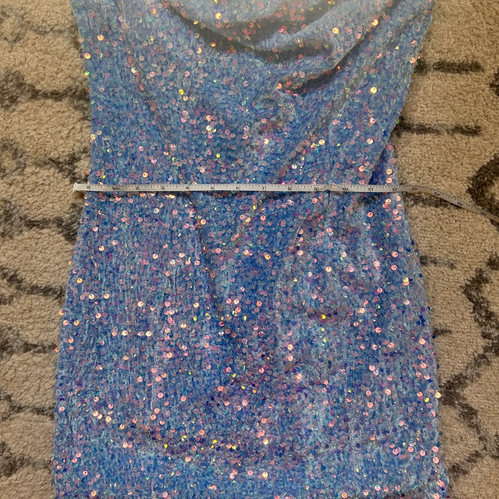 Nasty Gal Premium Velvet Seqiun Bandeau Mini Dress Blue Size 6 - Picture 7 of 9